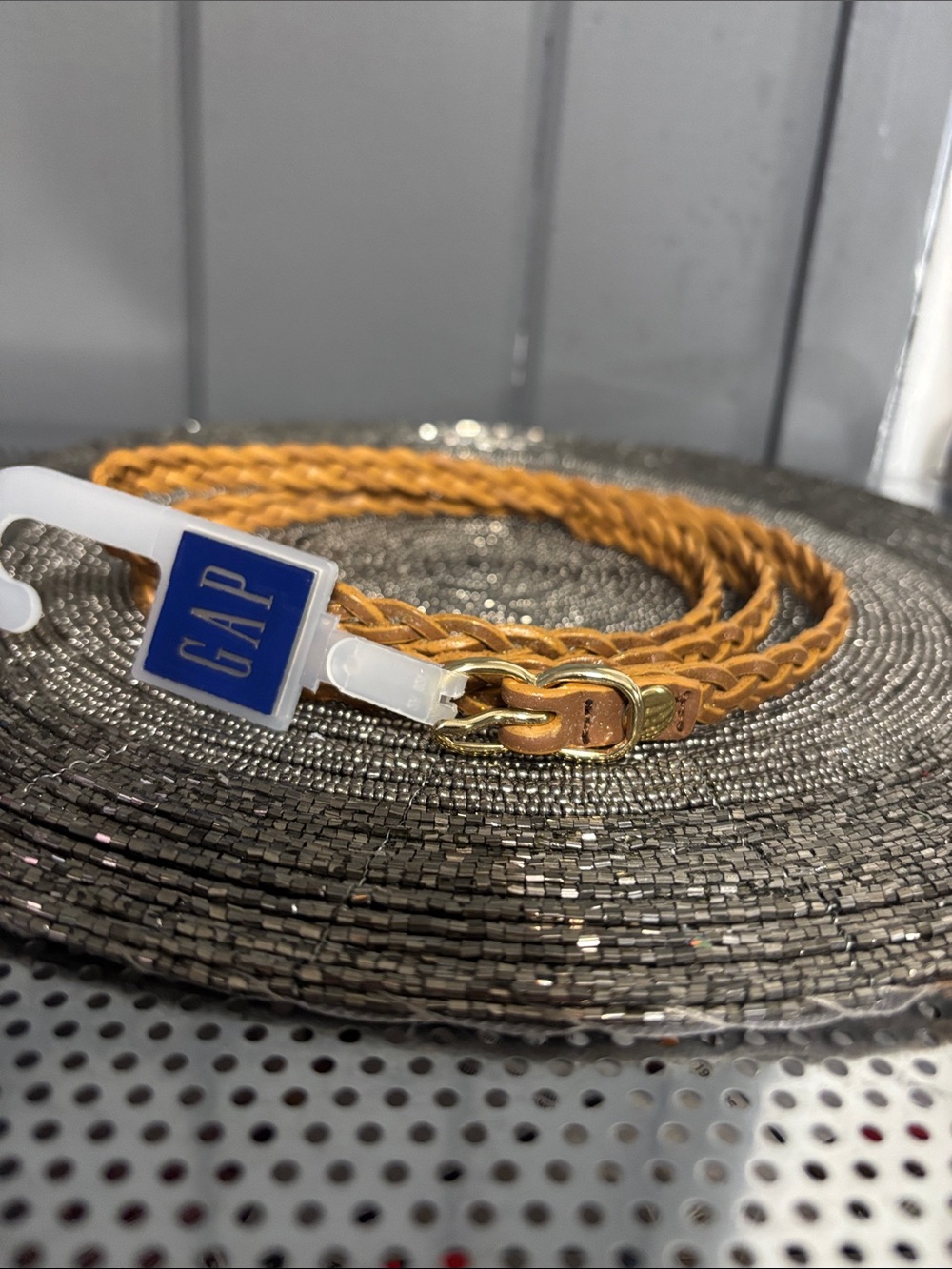 GAP Braided Tan Leather Belt with Gold Buckle